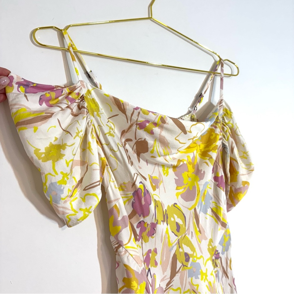 Ted Baker London Camily Floral Satin Cowl Neck Cold Shoulder Mini Dress Ivory 4 - Picture 5 of 16